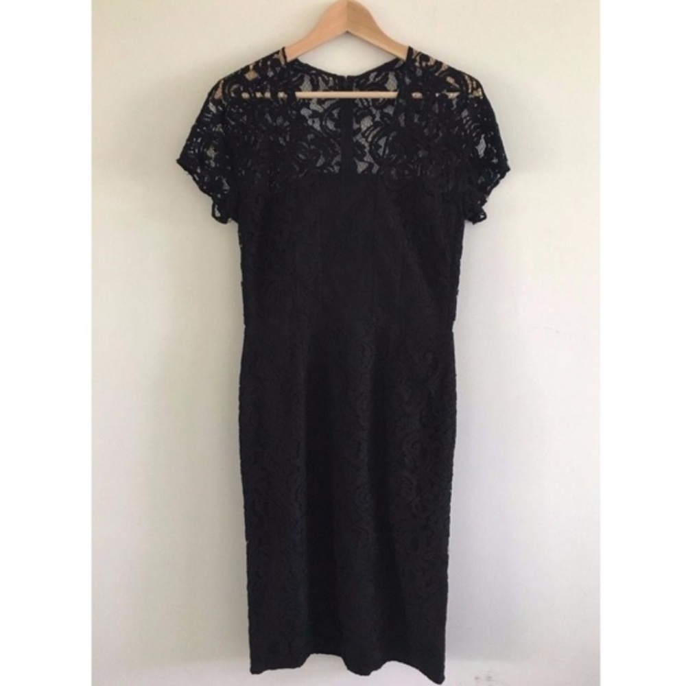 Carven Black Short Sleeve Lace Sheath Dress Size 6